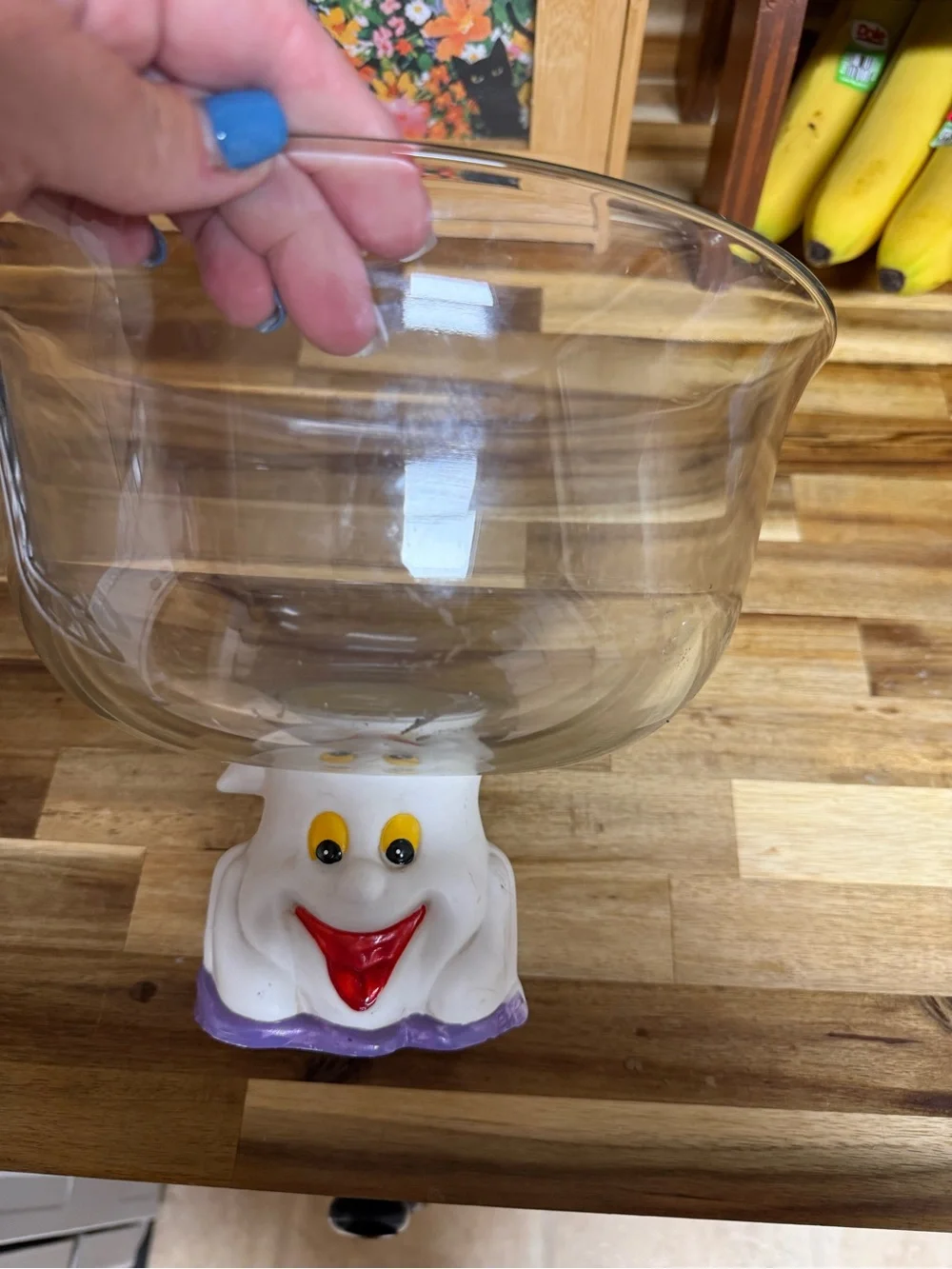 Adorable glass & ceramic ghost pedestal Halloween treat bowl candy